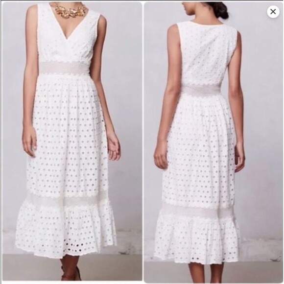 Anthropologie Dresses & Skirts - Anthropologie Leifnotes Eyelet Boho Maxi Dress Women's Size 2 White Cotton